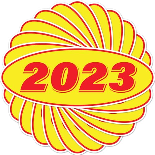 Image of 2023 Car Model Year Windshield Stickers | 14 inch x 5.5 inch Oval Stickers for Car Dealerships, Vehicle Windshields (Pack of 12)