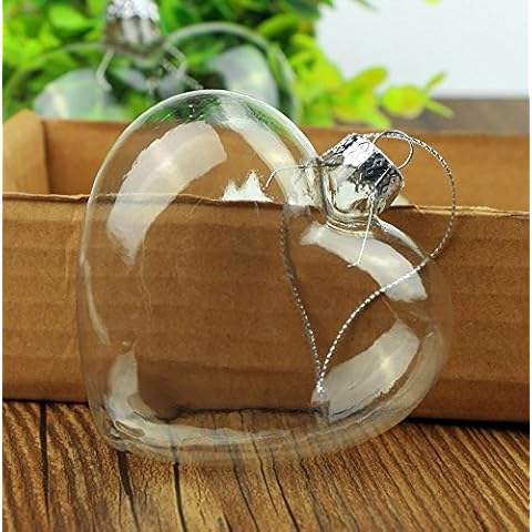 12pcs Heart Shape Clear Glass Bauble Chirstmas Wedding Hanging Ornament Cover
