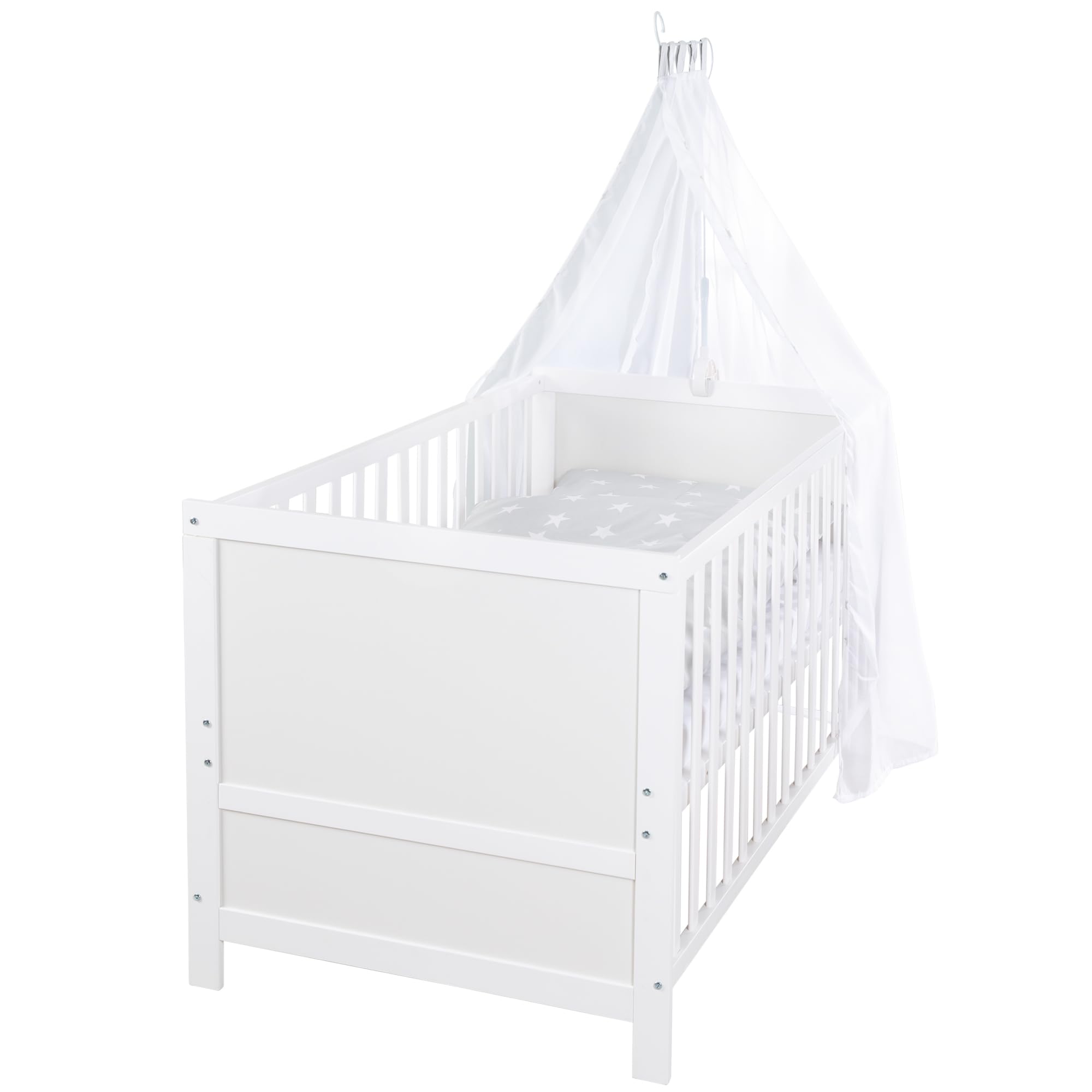 roba Kombi Kinderbett 70 x 140 - Gitterbett 3-fach höhenverstellbar - 3 Schlupfsprossen - Babybett umbaubar zum Juniorbett - Holz weiß