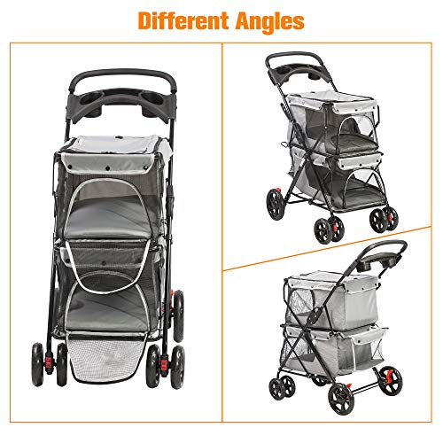 LUCKYERMORE Double Pet Stroller for 2 Cats Dogs, 4 Wheels Foldable Cat Stroller, Dog Stroller for Small Medium Cats Dogs… - Image 7