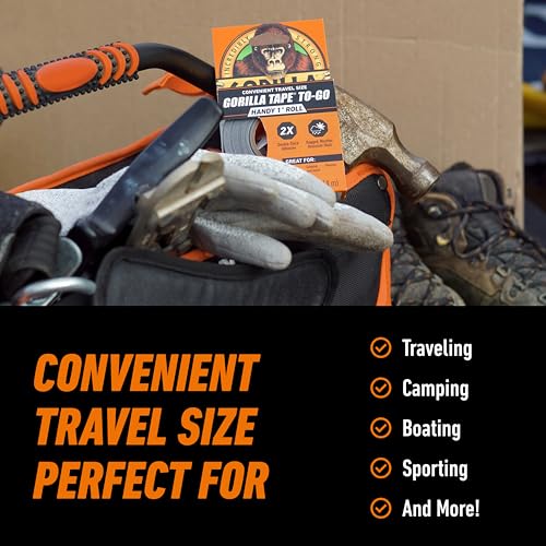 Image of Gorilla 6100116 6100101-2 Duct Tape to-Go, 1 inch x 10 yd, Black, (Pack of 2), 2-Pack, 2 Piece