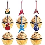 MEFENG Guitar Rock Music Cupcake Toppers,Happy Birthday Cake Topper ,Guitar Player Cupcake Toppers D