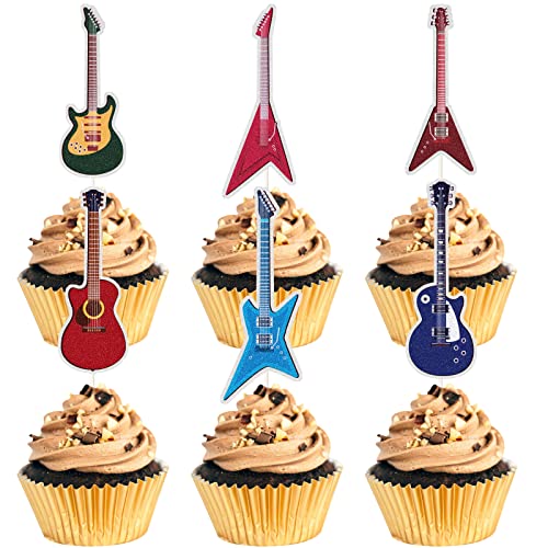 Mefeng Guitar Rock Music Cupcake Toppers,Happy Birthday Cake Topper ,Guitar Player Cupcake Toppers Decoration,Rock Theme Cake Party Decoration , Wedding Baby Shower Musician Party Supplies.18 Pcs #TOP23