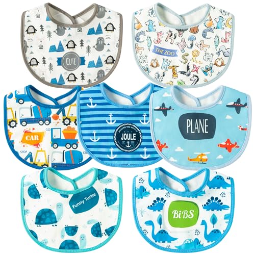 Image of 2ooya 7Pcs Cotton Waterproof Baby Bibs Resin Button Closure Newborn Babies Bib Keepsake Baby Gift for Drooling Feeding Eating