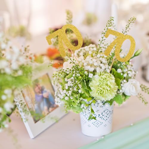Image of 12pcs 70th Birthday Centerpiece Sticks Decorations for Tables Gold 70th Table Toppers Glitter Table Centerpieces Wedding Anniversary Party Decorations Supplies