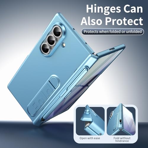 Coque Galaxy Z Fold 7 bleu clair avec stylet protège-charnière et support intégré