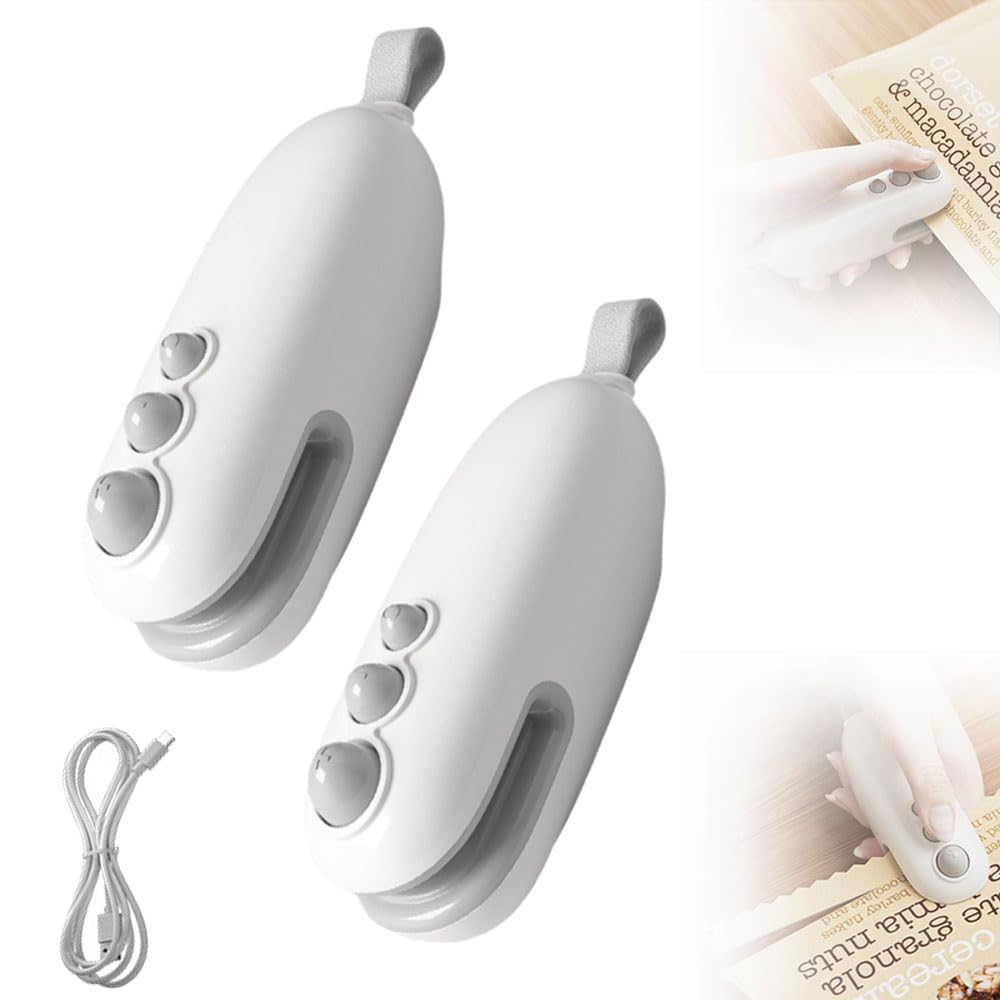 Mini Bag Sealer, 2025 Handheld Vacuum Food Sealer Bag, 2 in 1 Mini Bag Sealer with Cutter and Magnet, Rechargeable Chip Bag Sealer Heat Sealer for