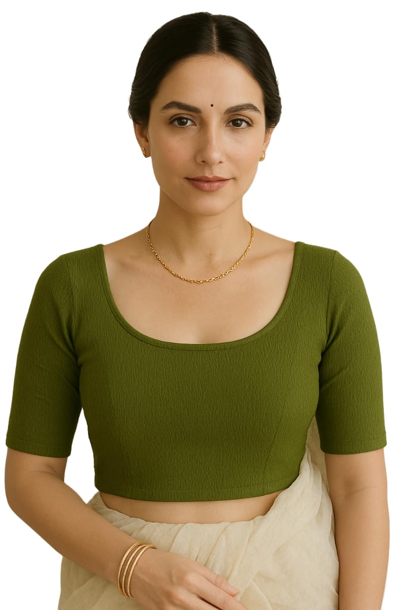Pasand Crush Fabric Stretchable Readymade Blouse for Women – Elbow Sleeve, Scoop Neck (Size (28-40))-picture-40