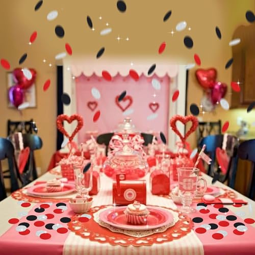 Image of 300Pcs Glitter Red Black Silver Table confetti,Paper Circle Dots Confetti for Birthday Party Halloween Bachelorette Wedding Baby Shower Graduation Decorations