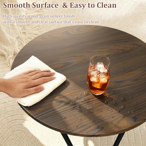 Image of Small Circle Coffee Table Round Coffee Tables with Metal Legs 23.6 inch Wood Accent Center Table for Living Room Sofa Table for Reception Room Home Office Rustic Brown