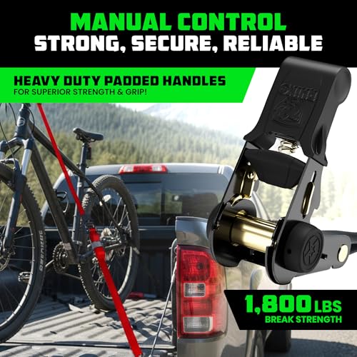 Image of Rhino USA Ratchet Straps Tie Downs (4-Pack) - 1 Inch x 15 Feet (1,823lb Break Strength) - Ultimate Tie Down Straps with Safety S Hooks - for Trucks, Cargo, Moving, Appliances -Red