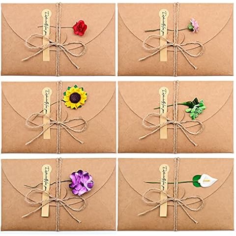 12pcs Greeting Cards with Envelopes, DIY Handmade Retro Kraft Paper Dried Flower Decorated Gift Card, Exquisite Design and Simple Rtyle Cover