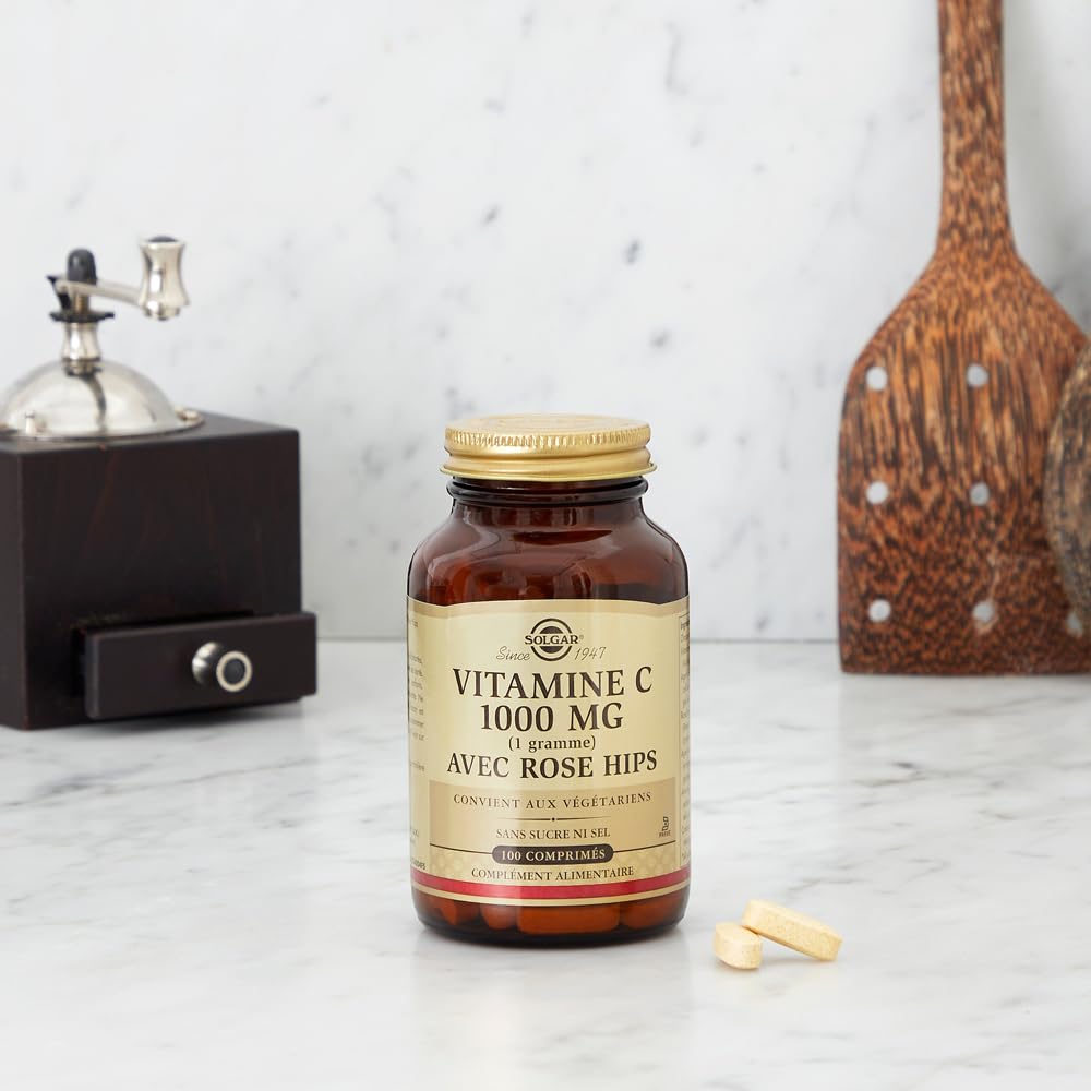 Solgar Vitamine C 1000 mg avec Rose Hips - Défenses naturelles - Système immunitaire - Vitalité et énergie - Immunité - Complément Alimentaire - Flacon de 100 comprimés