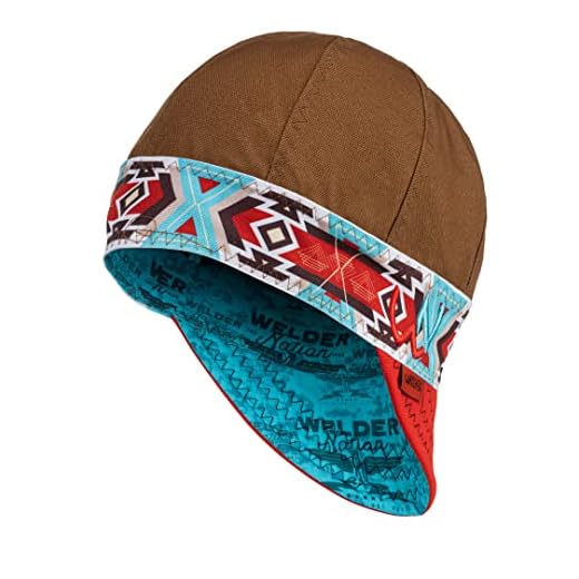 Welder Nation Boné de solda de algodão leve de 8 painéis, macio de 293 g, durável para segurança e proteção durante a soldagem. Stick ARC, The Santo (sela, azul-petróleo, vermelho), 7 1/8