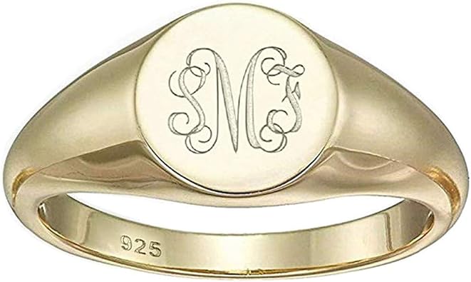 Custom Female Monogram Initial Signet Ring for Women Personalized 925 Sterling Silver Pinky Ring