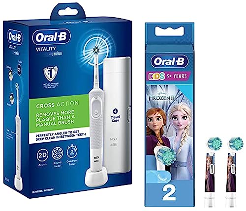 Image of Oral B Vitality Criss Cross Electric Rechargeable Toothbrush & Oral B Kids Electric Rechargeable Toothbrush Heads Replacement Refills(Pack of 2)
