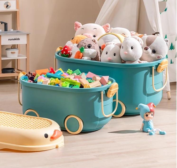 NMGHUTE Coffre à Jouet, Coffre À Jouets En Plastique Avec Roulettes, Grand Organisateur De Rangement De