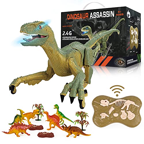 Remote Control Dinosaur Toys, Joyshare 2.4Ghz RC Dinosaur Toys Gifts for 3+ Year Old Boys Girls Kids, Simulation Velociraptor Toys with LED Light & Roaring, Rechargeable Jurassic Walking Dinosaur Toys