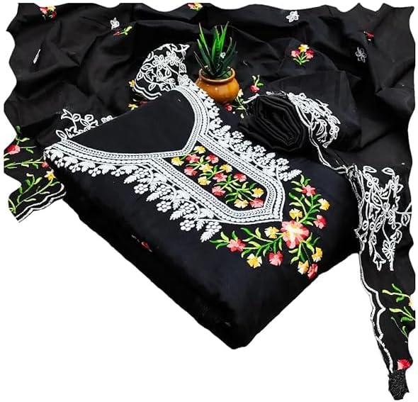 Women's Chanderi Cotton Embroidery Work Unstitched Salwar Suit, Women's Dress Material With Chanderi Dupatta