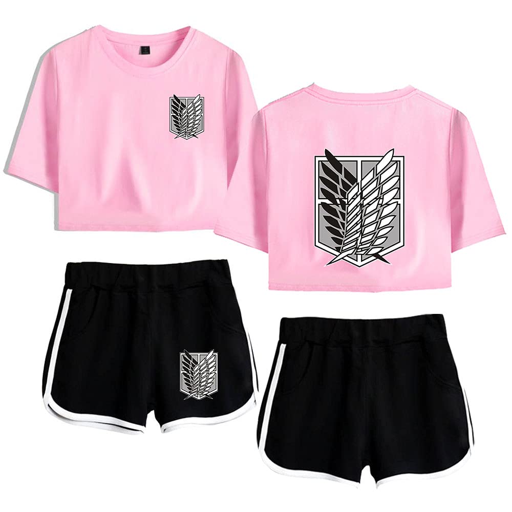 LKY STAR Anime Cintura Alta Camiseta y Pantalones Cortos de Verano 2 Piezas Set para Mujeres/niñas