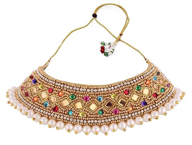 Traditional Zardosi Embroidery Design Cloth Fabric Multicolour Necklace aari work choker Set for Fashionable Girls & Women (B0CZNYDR5S) Amazon Price History, Amazon Price Tracker