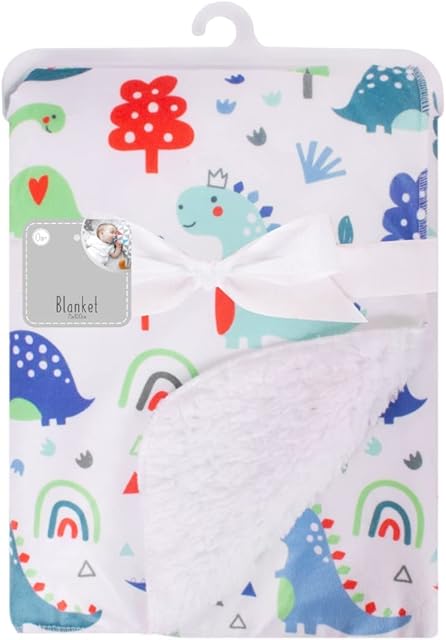 Baby Blanket For Newborn Fleece Soft Blanket for Baby Boy & Girl | Sherpa Fur 75x100 cm | Cute Animal Design Blanket Wrap (Dinosaurs)