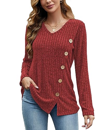 Image of JomeDesign Womens Sweaters Long Sleeve Shirts V Neck Sweatshirt Loose Casual Tunic Tops