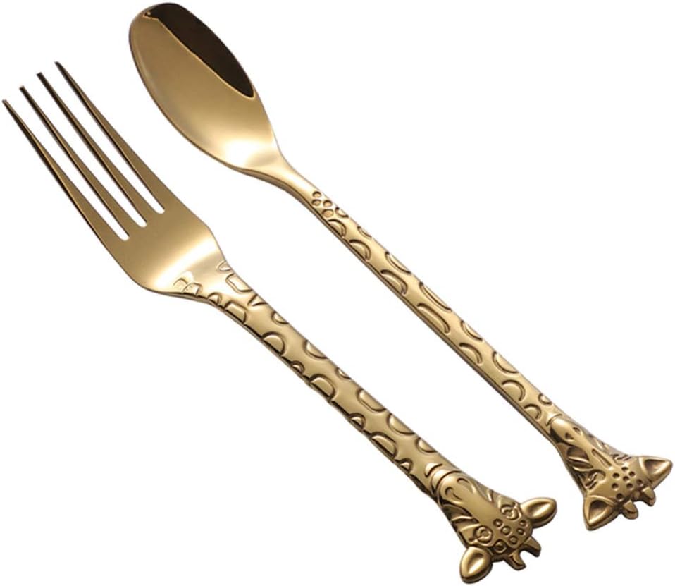 Hemoton 2pcs Coffee Spoon Fork Set Animal Giraffe Dessert Spoon Mixing Stirring Fruit Fork Sugar Ice Cream Appetizer for Home Restaurant