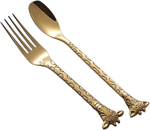 Juego de 2 cucharas y tenedores de postre de acero inoxidable con diseño de dibujos animados para pastel de café y aperitivos, uso en el hogar y en