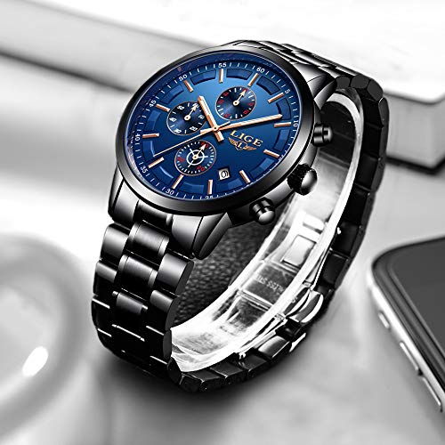 LIGE Herren Uhren Wasserdicht Edelstahl Analog Quarz Militär Sport Chronograph Kalender Armbanduhr Männer – Bild 3