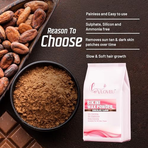 Image of VLOVEU - Bikini Wax Powder for Women - 5 Minutes Painless Herbal Wax Powder for Hair Removal|Easy to Use at Home, No Chemicals - No Irritation, Bikini Wax for Women and Girls (120g) (Chocolate)
