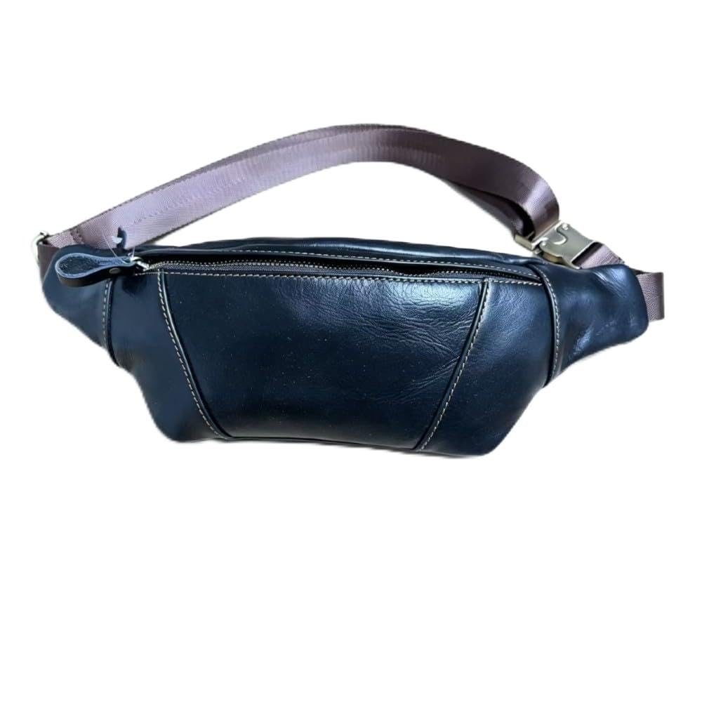 LVJMJ Torba na talię z prawdziwej skóry dla mężczyzn i kobiet, styl vintage, crossbody, z regulowanym paskiem, pasuje do telefonu, metalowe zapięcie na zamek błyskawiczny, wiele kieszeni, torba na