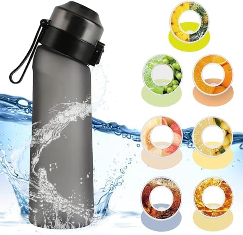 Air Gourde Bouteille Aromatisée 900ML Avec 5 Parfums,Bouteille Sport ,Sans BPA, 0 Sucres, Avec Paille, Givré Noir - Sport