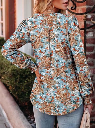 BETTE BOUTIK Long Sleeve Shirts for Women Fall Tops Dressy Blouses Pleated V Neck Tunic Tops for Leggings S-3XL