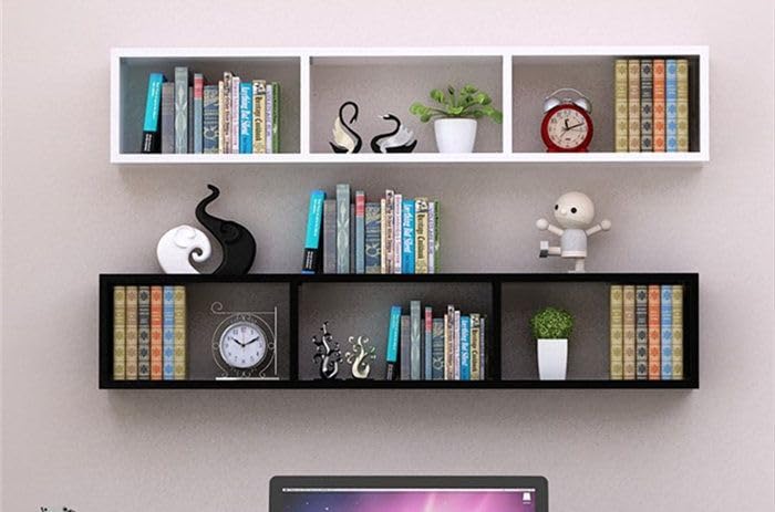 Image of Wall Mount Floating Shelves for Books Shelf, Antiques, Organizer, Storage - DIY - MDF (Grid-Brown /White)