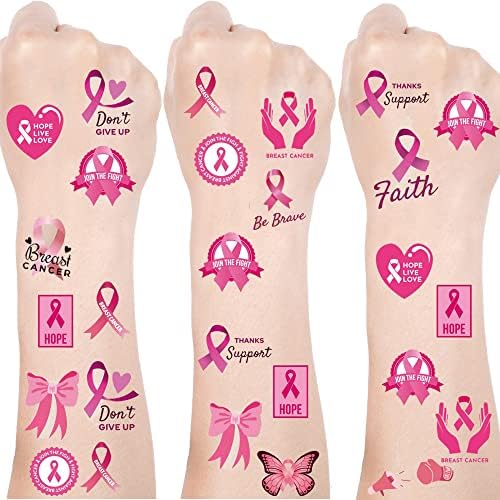 Breast Cancer Temporary Tattoos Pink Ribbon Women Breast