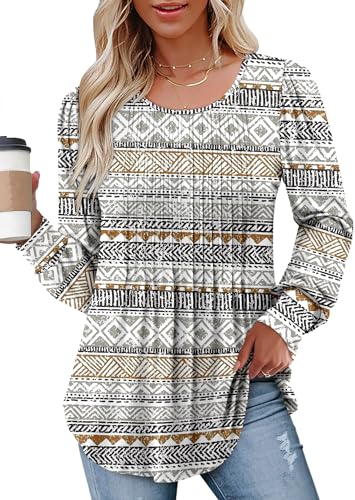 BETTE BOUTIK Long Sleeve Shirts for Women Fall Tops Dressy Blouses Crewneck Tunic Tops for Leggings S-3XL