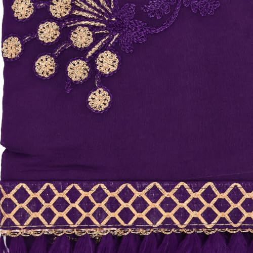 Image of YOUTHQUAKE Heavy Embroidered Work Chiffon Dupatta for Womens & Girls With Fancy Lace