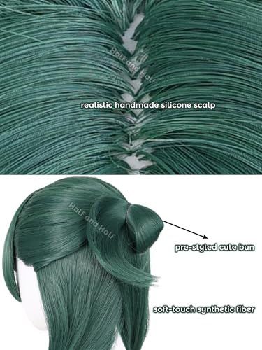 Image of Half and Half Maomao Cosplay Wig 19'' Dark Green Mao Mao Costume Anime Wigs with Straight Bangs Green Pigtail Twin Tails Wigs for Women Daily Party