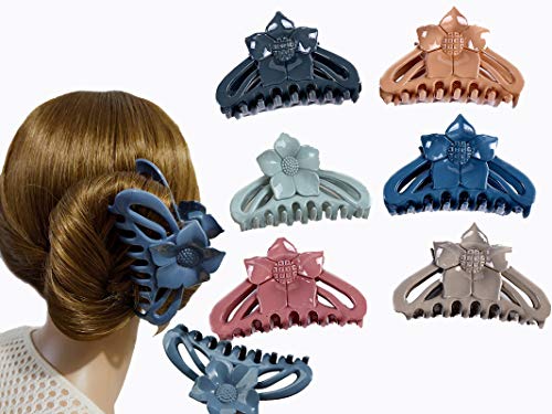 6PACK Large Hair Claw Clips for Thick Heavy Hair, Nonslip Strong Hold Big Fashion Flower Hair Styling Accessories for Women and Girls GIift （6Colors）