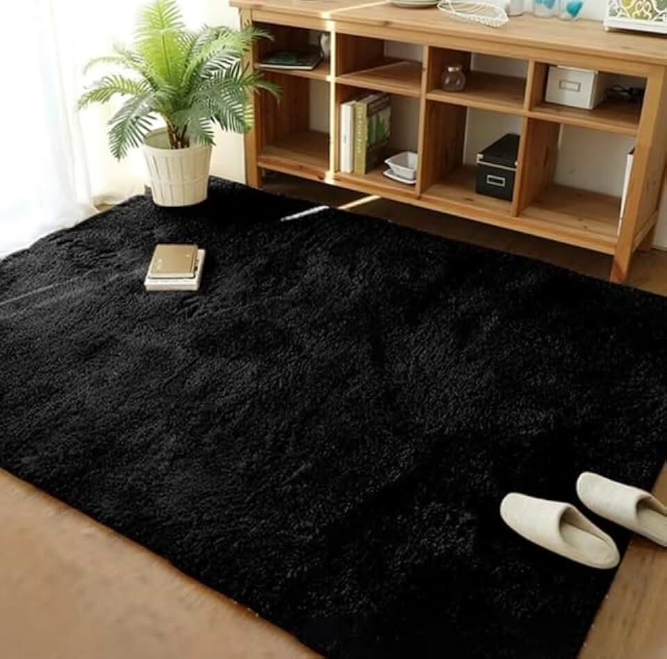 Tapete Sala, Quarto Peludo Felpudo Macio e Luxuoso 1,50m x 1,00m (Preto)