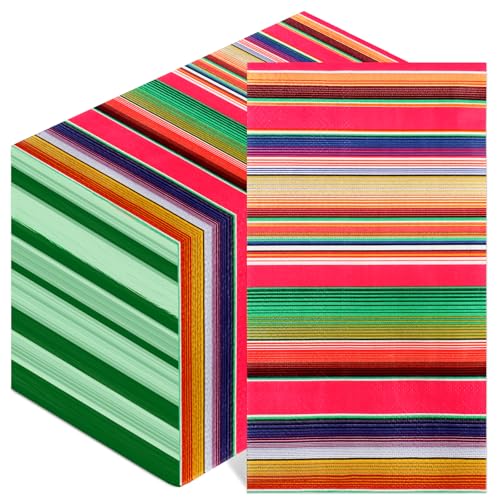 Lemicin 60 Pack Mexican Napkins, Disposable Guest Paper Napkins Colorful Serape Striped Hand Towel for Fiesta Cinco De Mayo Tableware Baby Shower Birthday Party Supplies (13