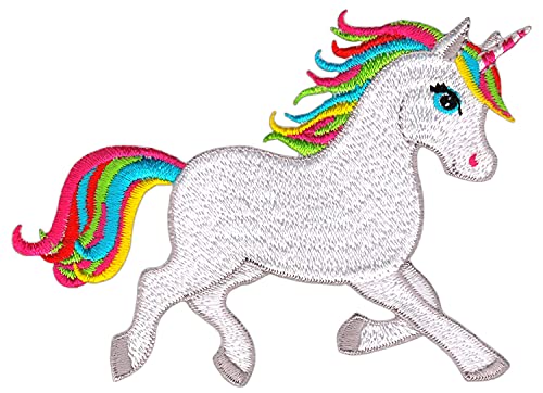 Regenbogen Einhorn Pferd Aufnäher Bügelbild Applikation Flicken Patch Größe 10,2 x 7,3 cm