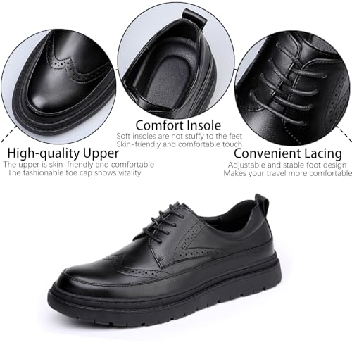 Men's Leather Platform Brogue Oxfords Classic Lace Up Comfortable Round Toe Non-Slip Lug Sole Wingtips Formal Oxford Shoes for Business Work Office Derbys Dress Shoes3
