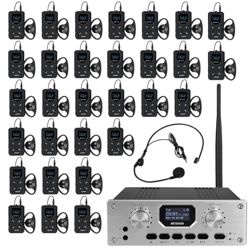 Retekess TT119 Assistive Listening Devices, Church Translation System, Easy to Operate, Recording Function, Simultaneous Interpretation Devices for Conference, School (1 Transmitter 30 Receivers)