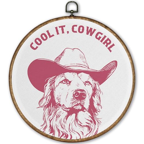 Toile murale ronde cowgirl TLESKE 25x25 cm encadrée rose pour déco tendance de chambre