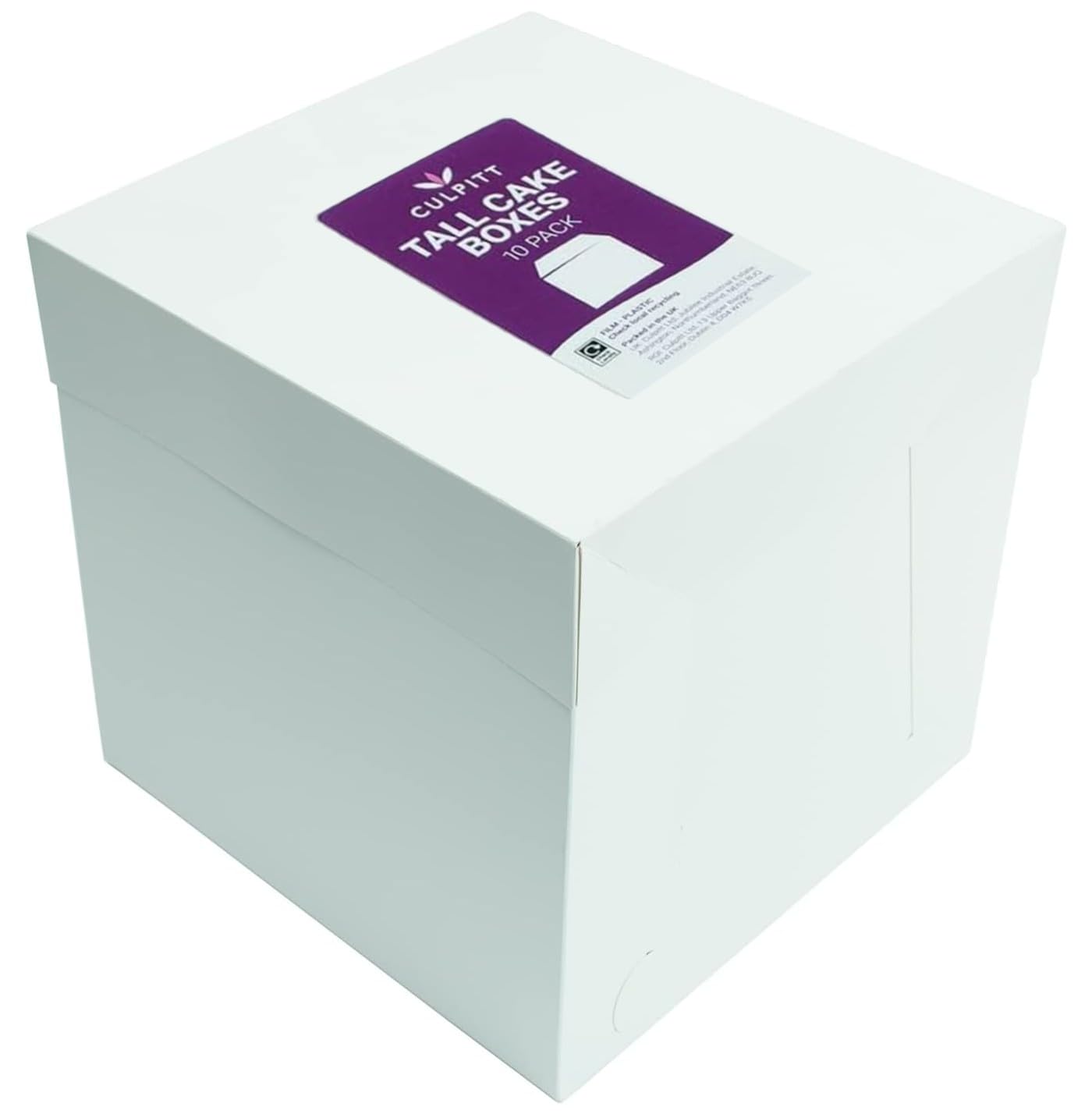 Culpitt 10" White Tall Cake Box, Pack of 10, 254 x 254 x 254mm (10 x 10 x 10"), Ideal for Transporting Celebration and Wedding Cakes