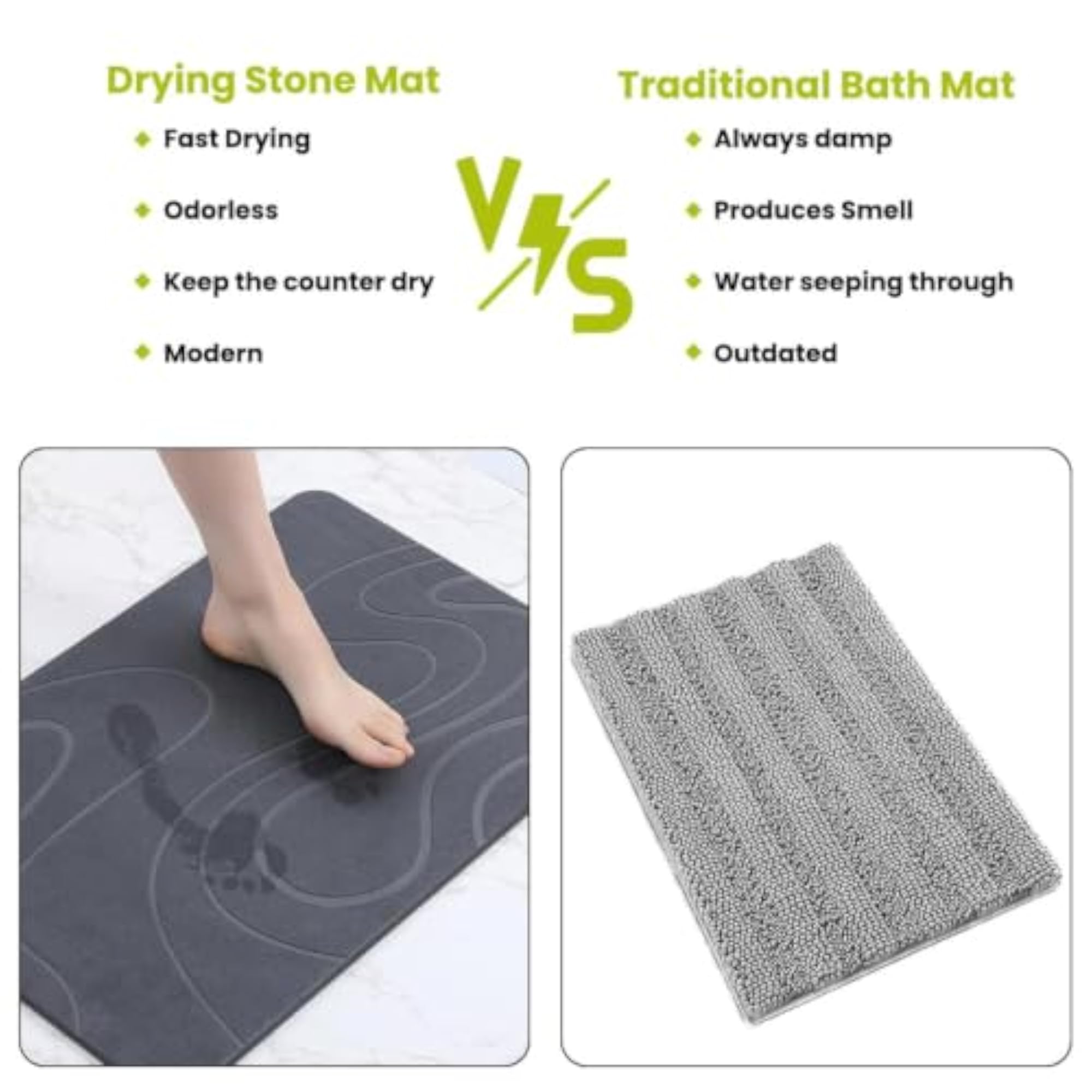 Stone Bath Mat, Diatomaceous Earth Water Absorbing Mat