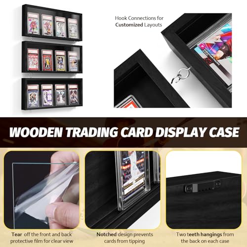 Emfogo Card Display Case, 3 Pack Trading Card Display Frame Wall Mount, Wooden Baseball Card Display Case with Clear View, Graded Sports Card Display for Trading Card Collection (3 Pack-Black) by Emfogo - Image 4