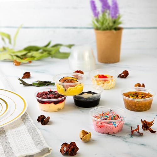 Image of GUSTO 3.25 oz Jello Shot Cups [250 Count] Clear Plastic Portion Cups for Desserts, Snacks, Condiments, Samples & Sides - Durable, Stackable (Formerly Comfy Package)